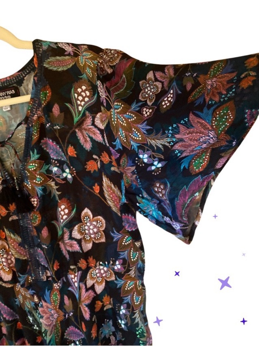 Johnny Was Black Floral Tie-Neck Maxi Dress size L - Picture 6 of 16